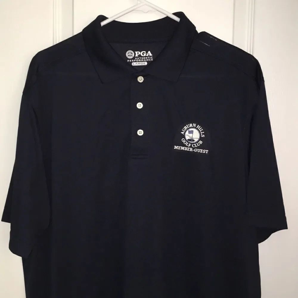 Blue PGA Metal Tab auburn Hills golf polo shirt L